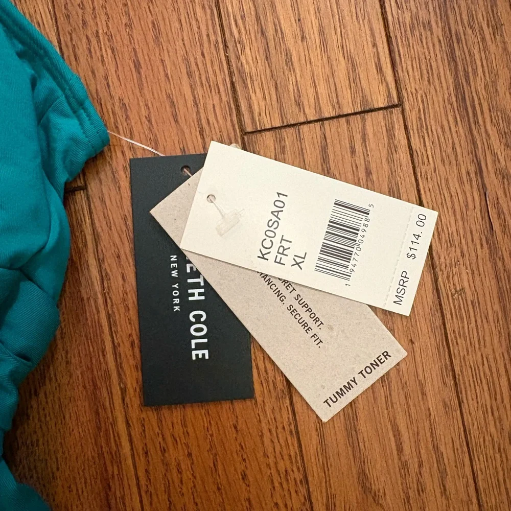 Kenneth Cole Teal Tummy Toner One Piece Swimsuit NWT
